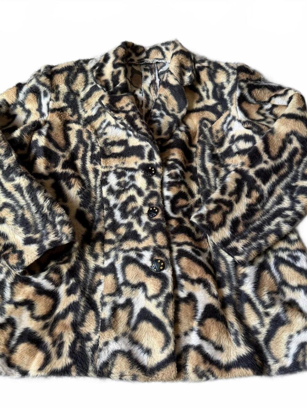 Handmade Faux Fur Animal Print Coat Brown Black Women’s Medium